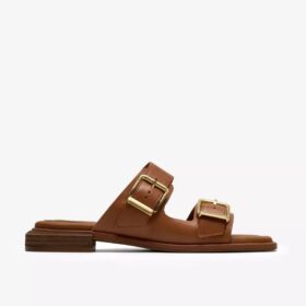 Ariany Bay flate sandaler i tan-farget skinn for damer