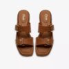 Ariany Bay flate sandaler i tan-farget skinn for damer