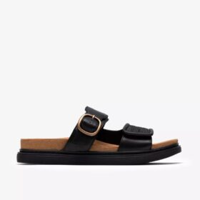 Arwell Step flate sandaler i svart skinn for damer