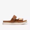 Arwell Step-flate sandaler i tan-farget skinn for damer