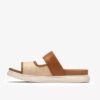 Arwell Step-flate sandaler i tan-farget skinn for damer