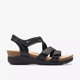 Calenne Clara kilehæle-sandaler for kvinner i svart