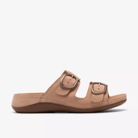 Cecily Step beige nubuck-flate sandaler for kvinner