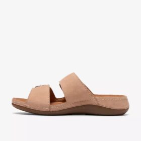 Cecily Step beige nubuck-flate sandaler for kvinner
