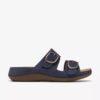Cecily Step flate sandaler i marineblå nubuck for damer