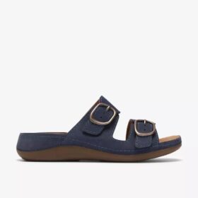 Cecily Step flate sandaler i marineblå nubuck for damer