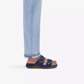 Cecily Step flate sandaler i marineblå nubuck for damer