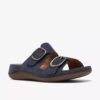 Cecily Step flate sandaler i marineblå nubuck for damer