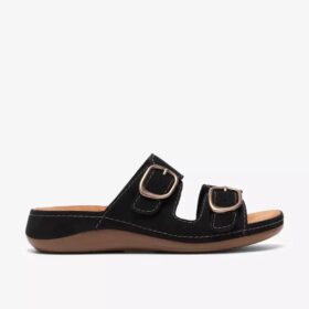 Cecily Step – flate sandaler i svart nubuck for damer