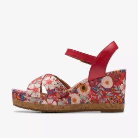 Chicly Floral røde kilehæler for kvinner