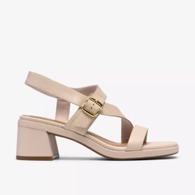 Jaylan Sol-sandaler med hæl i offwhite skinn for damer