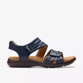 Kitly Ave marineblå flate sandaler i skinn for kvinner