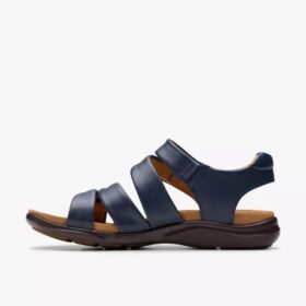 Kitly Ave marineblå flate sandaler i skinn for kvinner