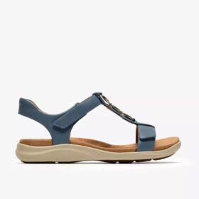 Kitly Gem flate sandaler i denimblått skinn for damer