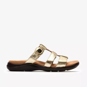 Kitly Pearl flate sandaler i champagnefarget skinn for damer