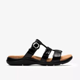 Kitly Pearl – flate sandaler i svart lakkskinn for damer