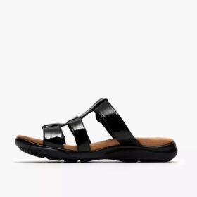 Kitly Pearl – flate sandaler i svart lakkskinn for damer