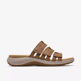 Maelynn Abby flate sandaler i tan-farget skinn for damer