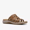 Maelynn Abby flate sandaler i tan-farget skinn for damer