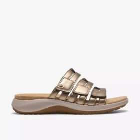 Maelynn Abby gullmetalliske flate sandaler for damer