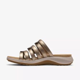 Maelynn Abby gullmetalliske flate sandaler for damer