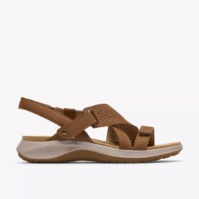 Maelynn Gem Tan nubuck-flate sandaler for kvinner