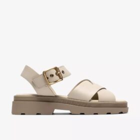 Orinoco3 Cross flate sandaler i kremfarget skinn for damer