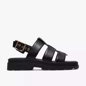 Orinoco3-flate sandaler for kvinner med remmer, i svart skinn