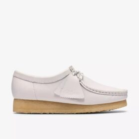 Wallabee for kvinner i hvitt kornet skinn