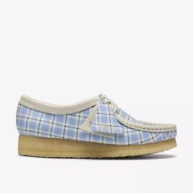 Wallabee for kvinner med blå gingham-rutemønster