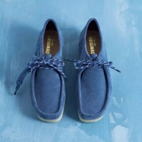 Wallabee for menn i denimblått semsket skinn
